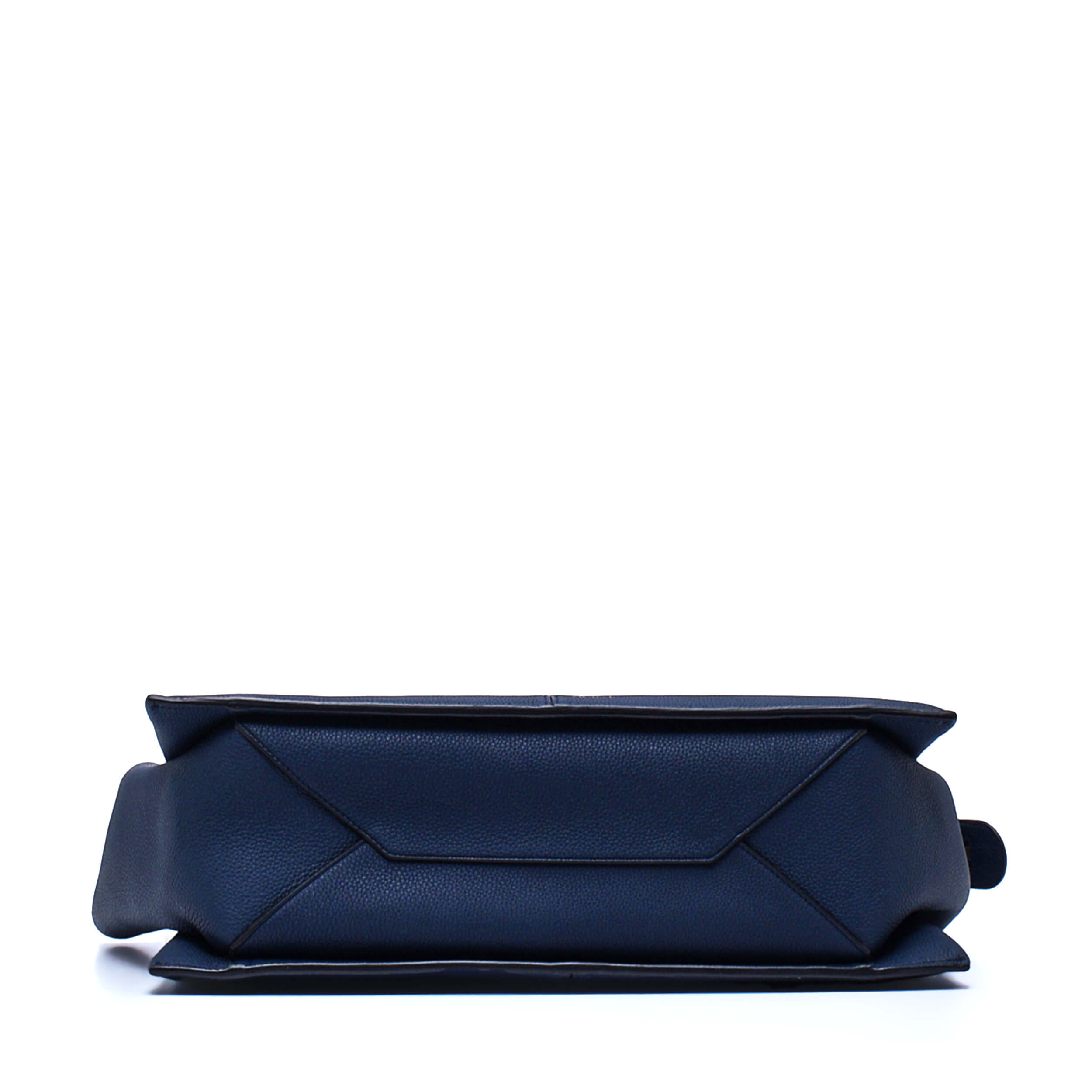 Celine - Navy Blue Grained Calfskin Leather Medium Tri Fold Tote Bag